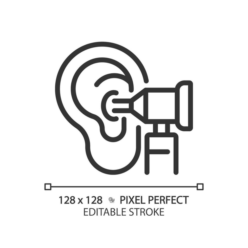 otoscope pixel parfait linéaire icône. médical instrument. oreille santé. physique examen. infirmière consultation. mince ligne illustration. contour symbole. vecteur contour dessin. modifiable accident vasculaire cérébral