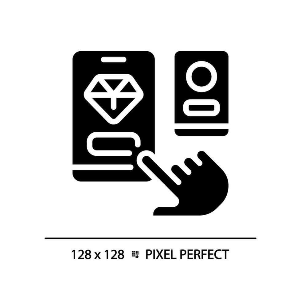 2d pixel parfait silhouette choisir app icône, isolé vecteur, glyphe style noir illustration représentant comparaisons vecteur