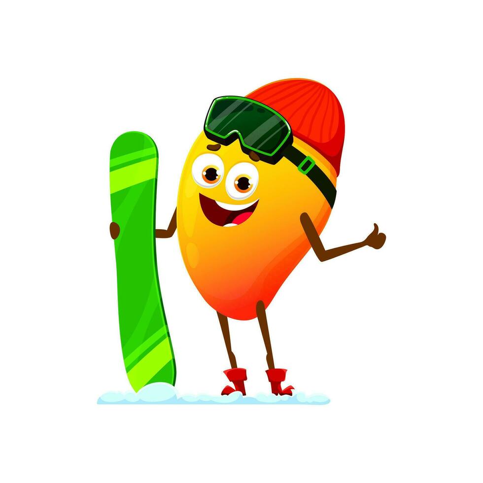 Noël mangue fruit personnage avec snowboard vecteur