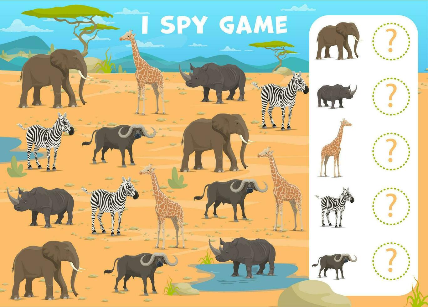 je espion Jeu feuille de travail avec africain savane safari vecteur