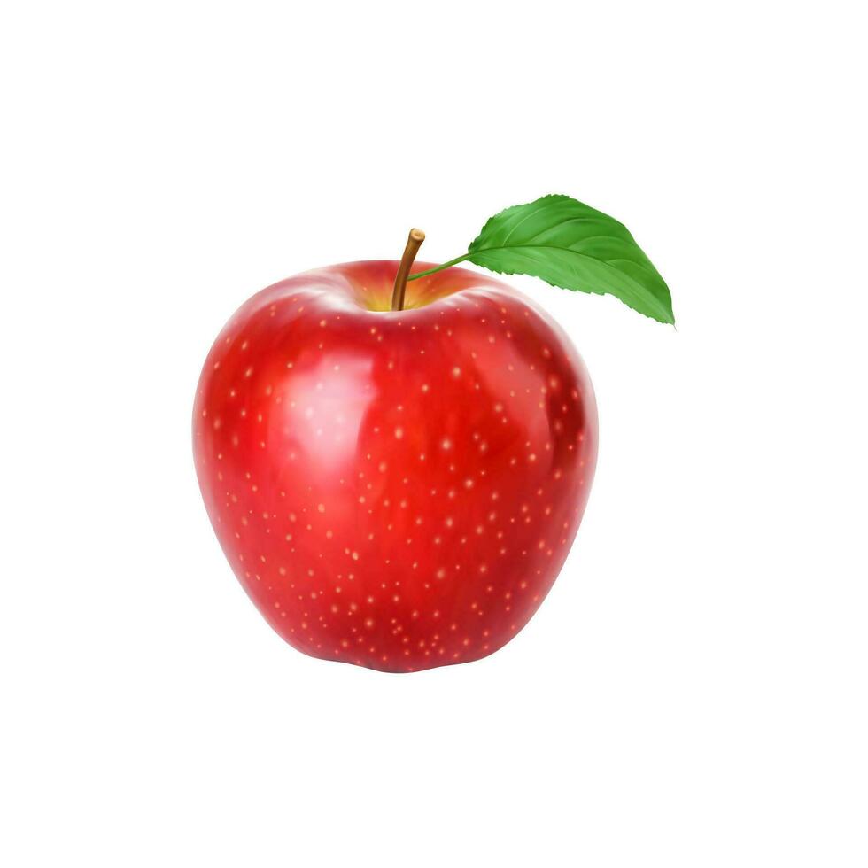 réaliste rouge Pomme entier fruit avec vert feuille vecteur
