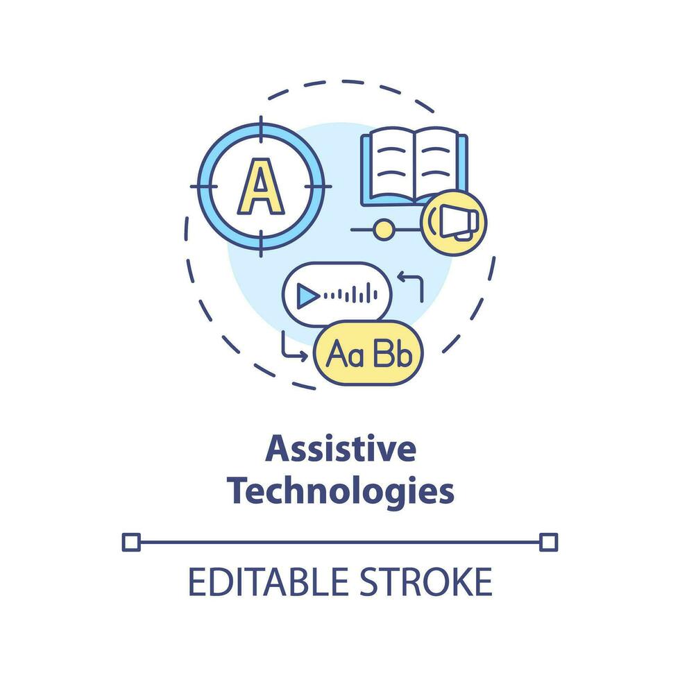 2d modifiable multicolore icône assistante les technologies concept, Facile isolé vecteur, dyslexie mince ligne illustration. vecteur