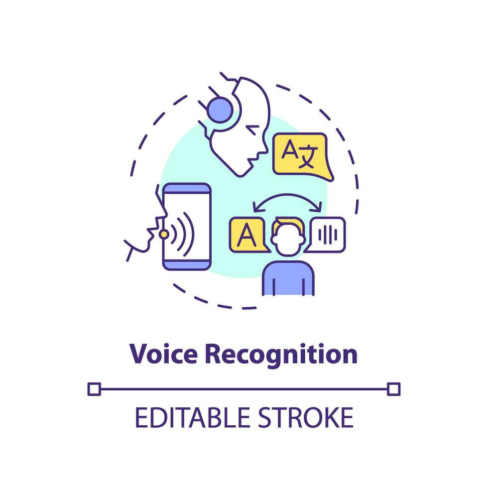 2d modifiable voix reconnaissance mince ligne icône concept, isolé vecteur, multicolore illustration représentant voix assistant. vecteur