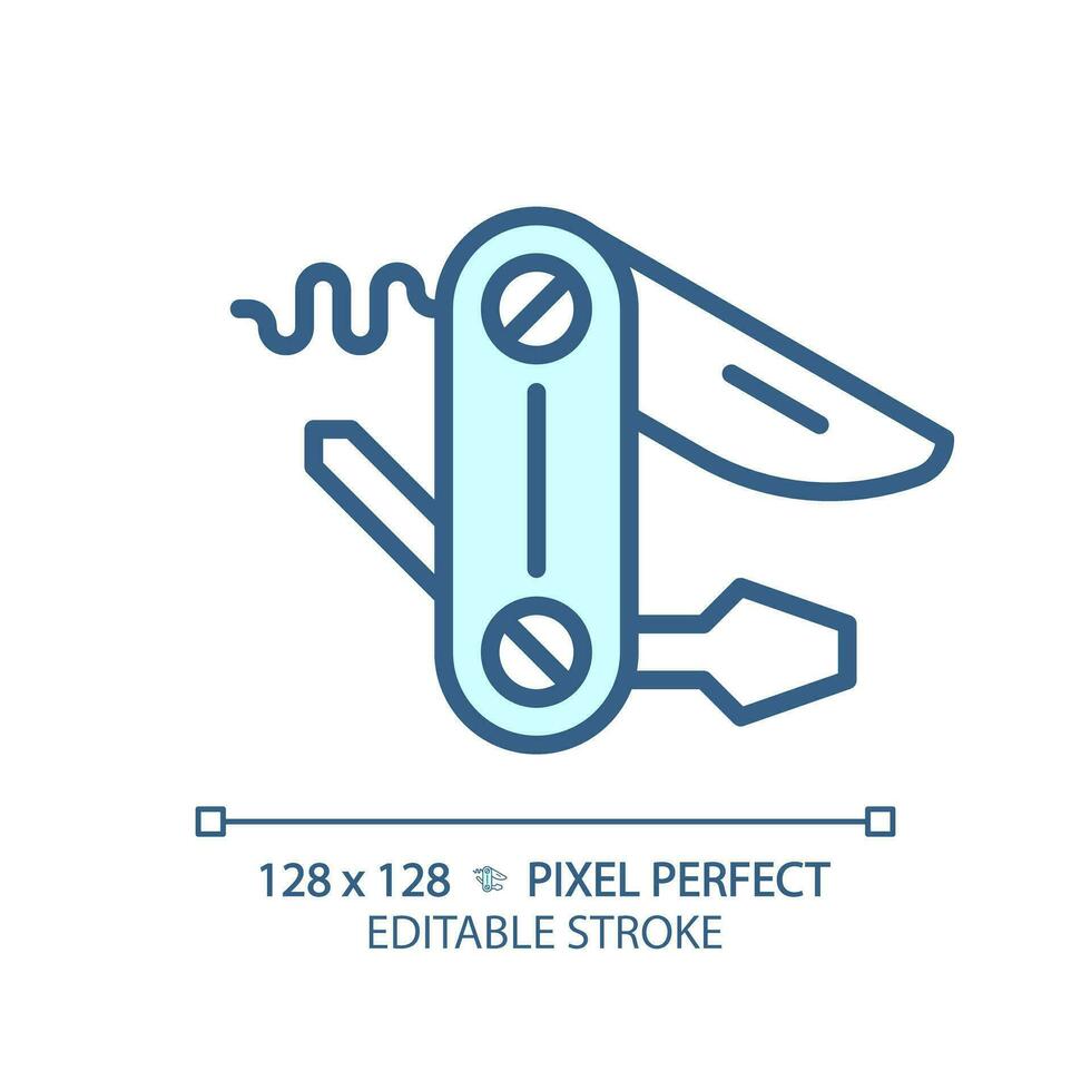 2d pixel parfait bleu utilitaire couteau icône, isolé vecteur, modifiable randonnée équipement mince ligne illustration. vecteur