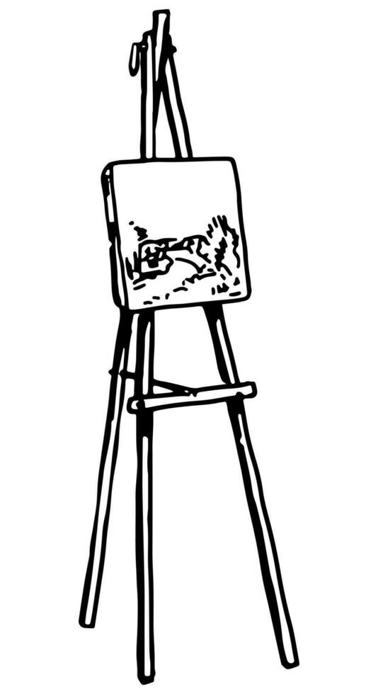 artiste plein air chevalet clipart. été loisir activité griffonnage clipart isolé sur blanche. main tiré vecteur illustration dans gravure style.