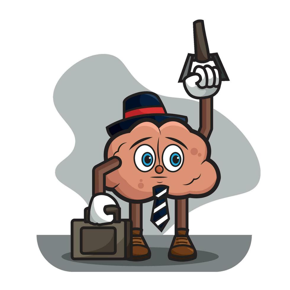 isolé cerveau dessin animé personnage avec valise et cravate affaires vecteur illustration