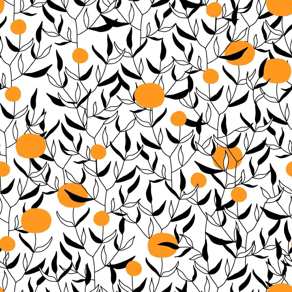 feuilles sur rameaux. branche avec baies et feuillage vecteur transparente motif noir, blanc, orange