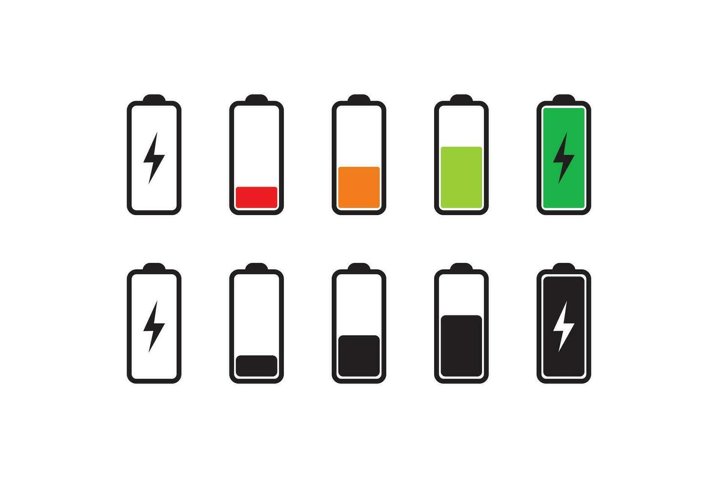 batterie charge niveau icône ensemble. Puissance niveau batterie téléphone intelligent illustration symbole. signe énergie espace de rangement concept vecteur