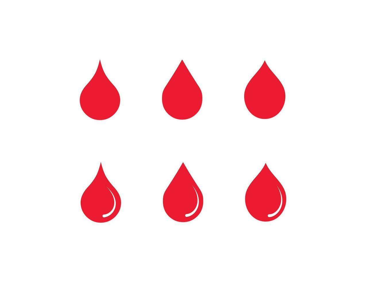 rouge du sang laissez tomber icône ensemble. rouge gouttelette illustration symbole. signe médicament vecteur