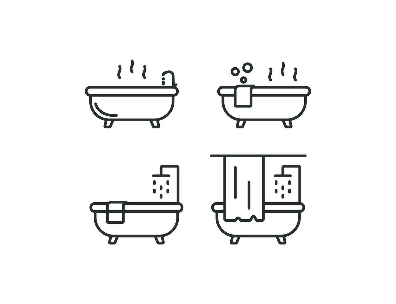 une baignoire baignoire icône ensemble. douche illsutration symbole. signe bulle une baignoire vecteur