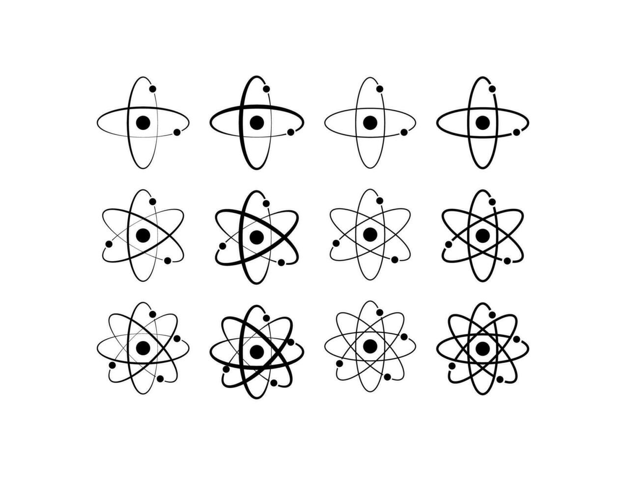 atome icône ensemble. photon symbole. signe molécule vecteur plat.