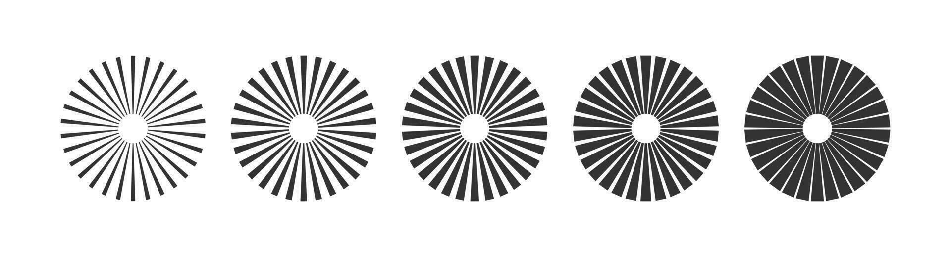 sunburst radial rayures icône ensemble. cercle sunburst symbole. signe starburst vecteur plat.