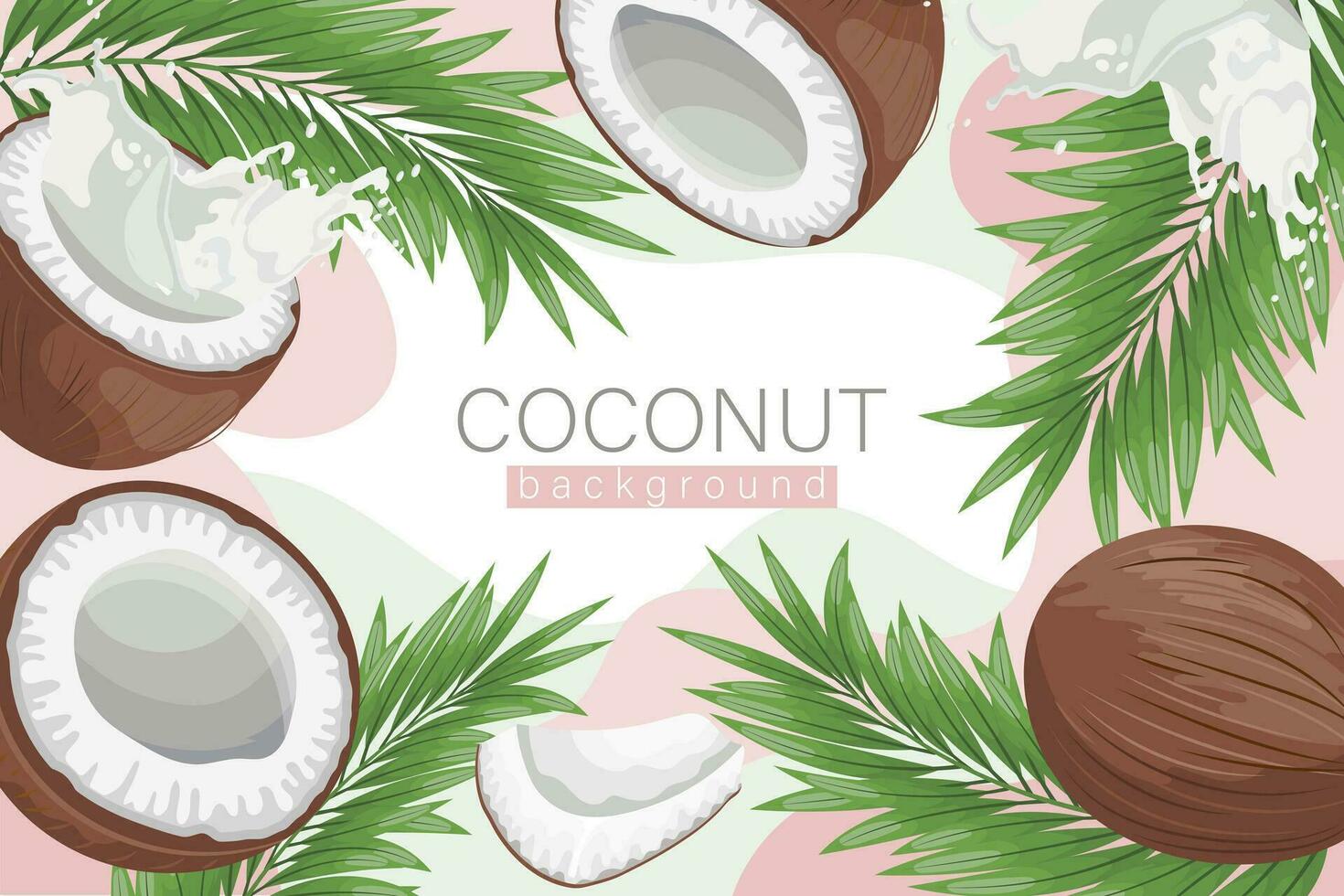 noix de coco Contexte. cosmétique étiquette arrière-plan, réaliste noix de coco lait, noix de coco et paume feuilles sur abstrait rose texture. plage affiche. vecteur