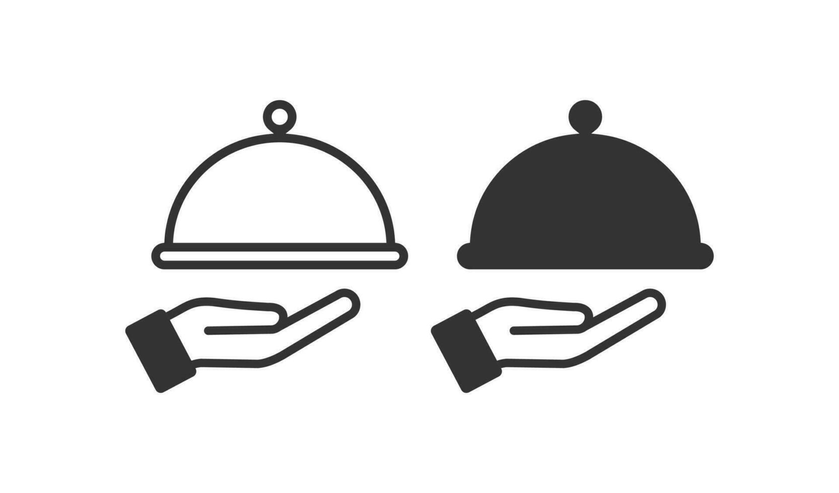 plateau dans serveur main icône. restaurant cloche symbole. signe nourriture un service vecteur. vecteur