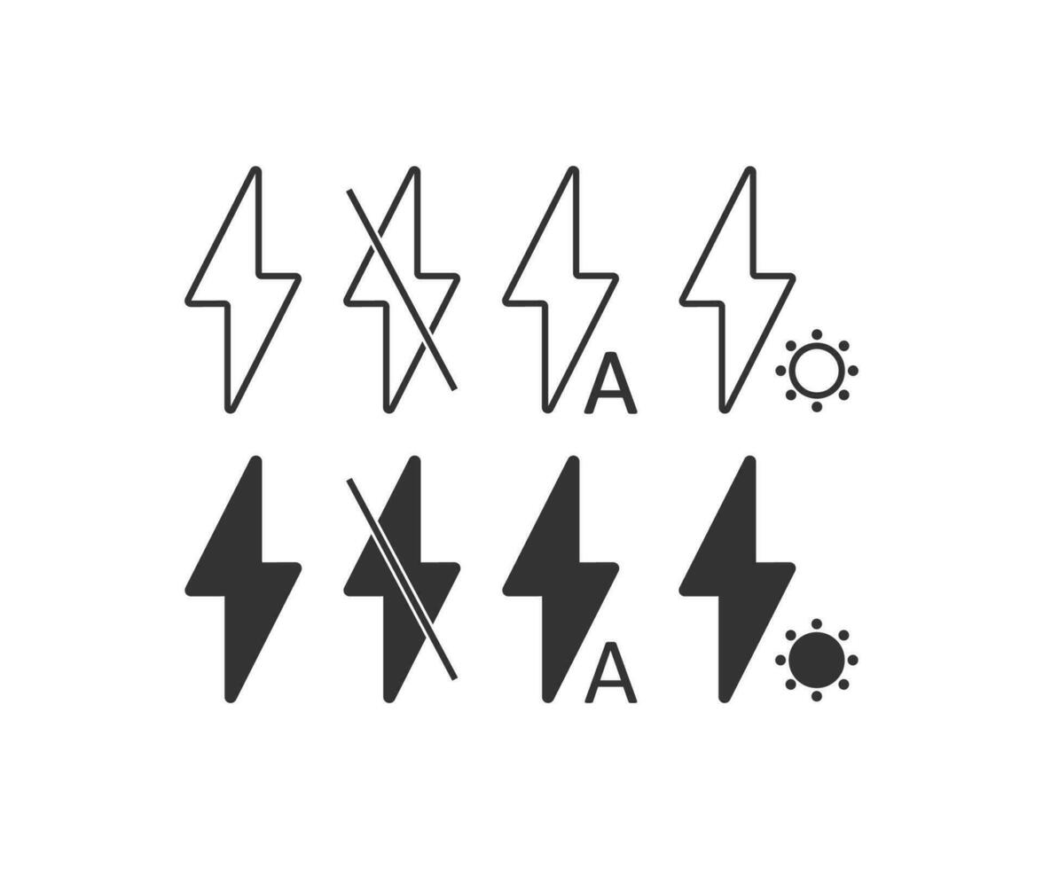 photo éclat icône ensemble. électrique énergie symbole. signe app bouton vecteur. vecteur