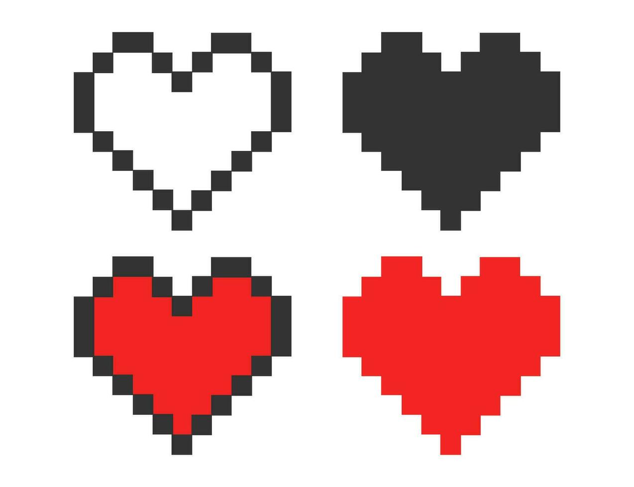 coloré pixel art 8 bits cœur icône. l'amour symbole. dessin animé logo vecteur. vecteur