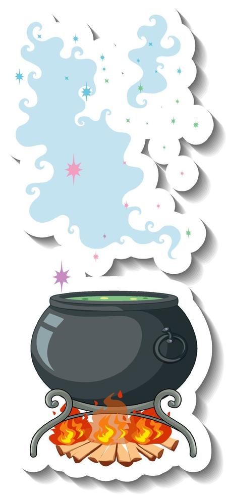 potion bouillante dans une casserole avec autocollant de dessin animé de fumée vecteur