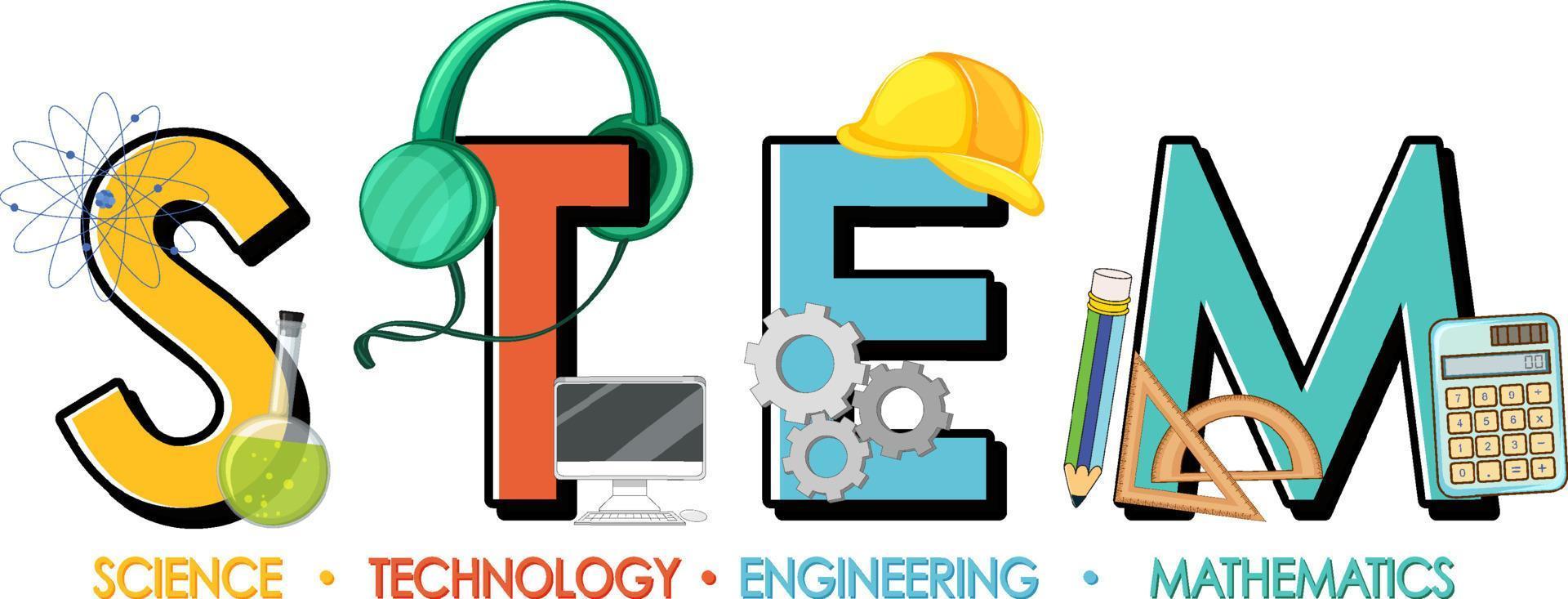 logo de tige avec des éléments d'icône d'éducation et d'apprentissage vecteur
