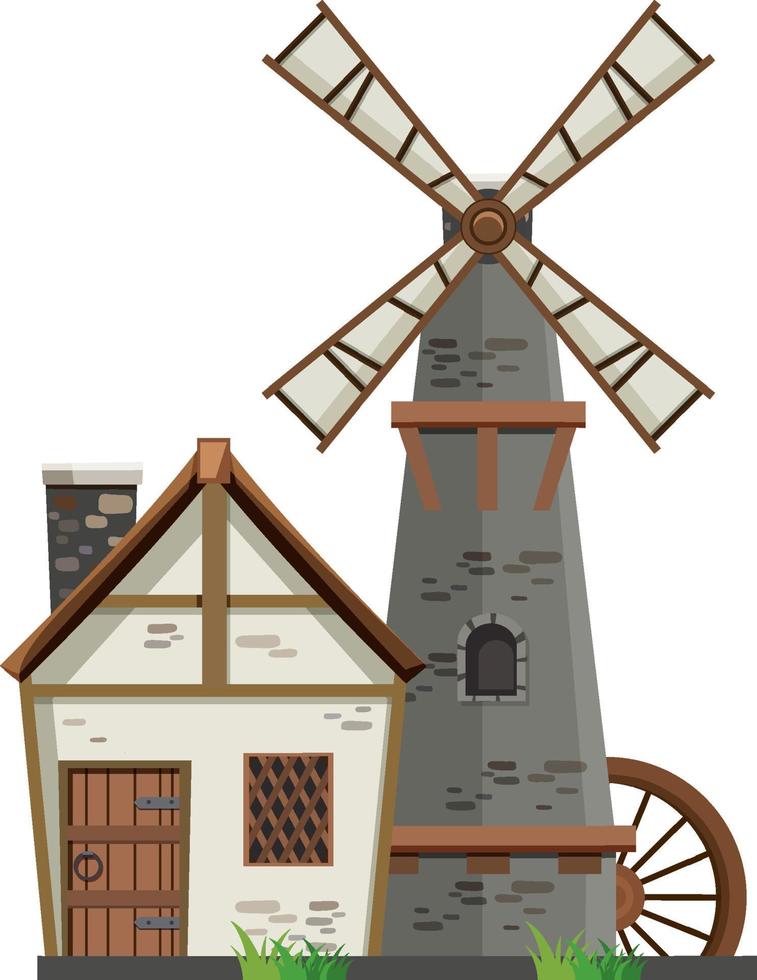 moulin à vent avec grange sur fond blanc vecteur