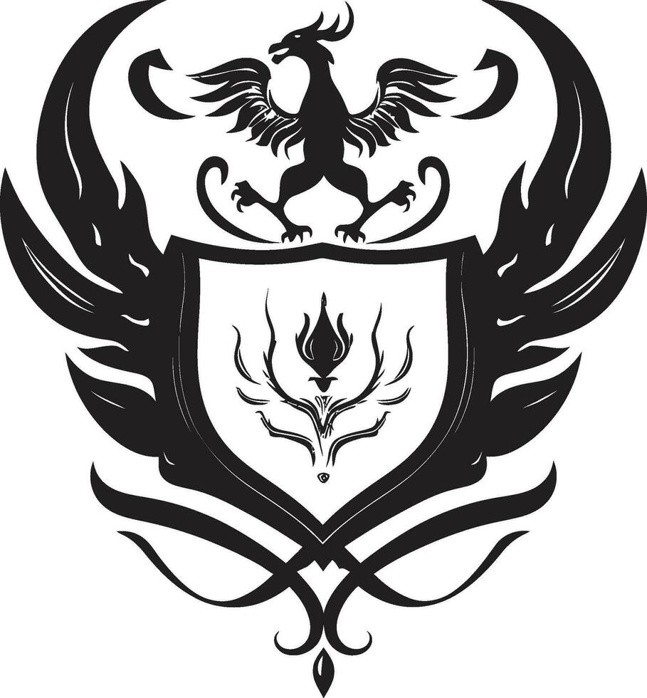 Royal crête silhouette vecteur héraldique conception énigmatique emblématique bouclier noir vecteur icône