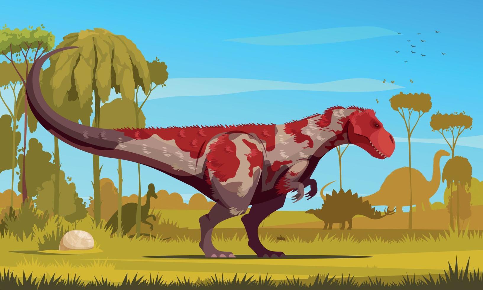 affiche colorée de dessin animé de dinosaures vecteur