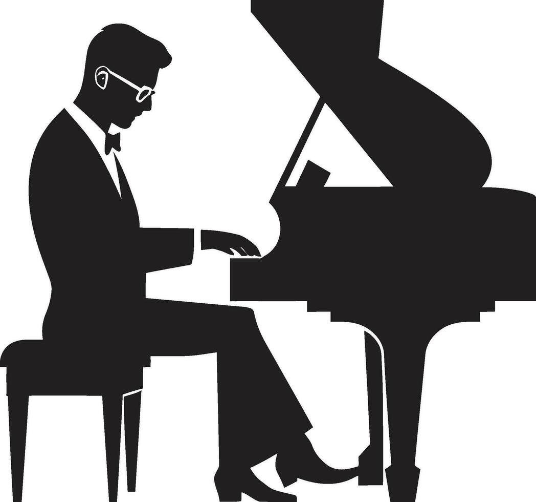 harmonieux pianiste vecteur conception piano virtuose noir icône