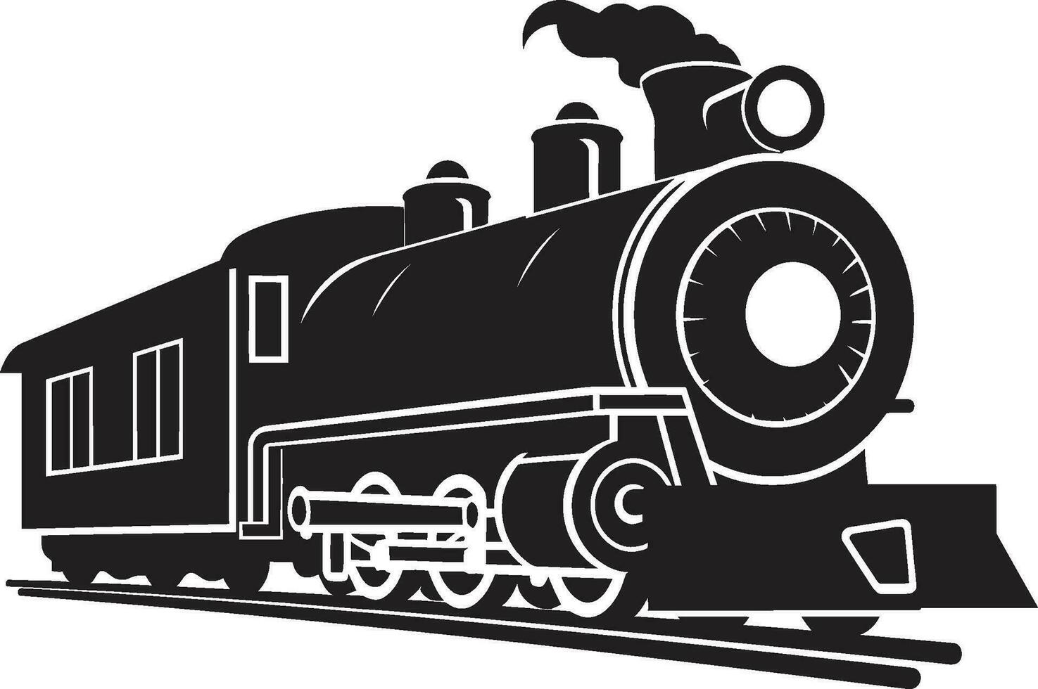 vapeur locomotive gloire noir icône d'antan chemin de fer charme vecteur noir conception