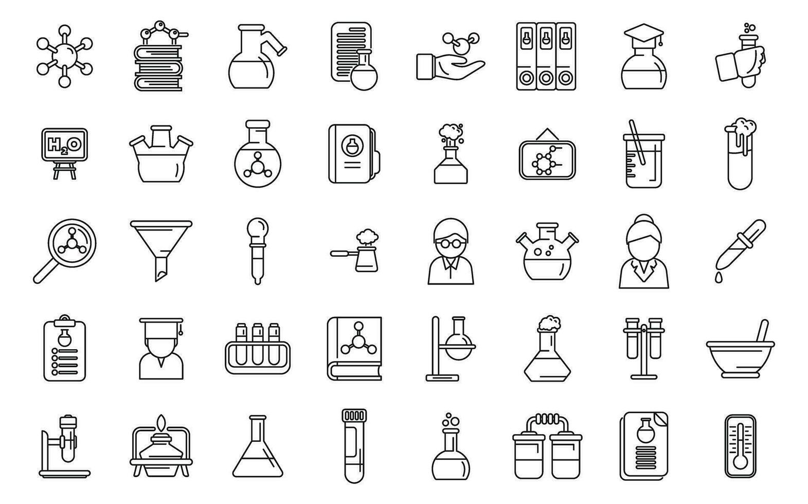 chimie prof Icônes ensemble contour vecteur. femme science vecteur