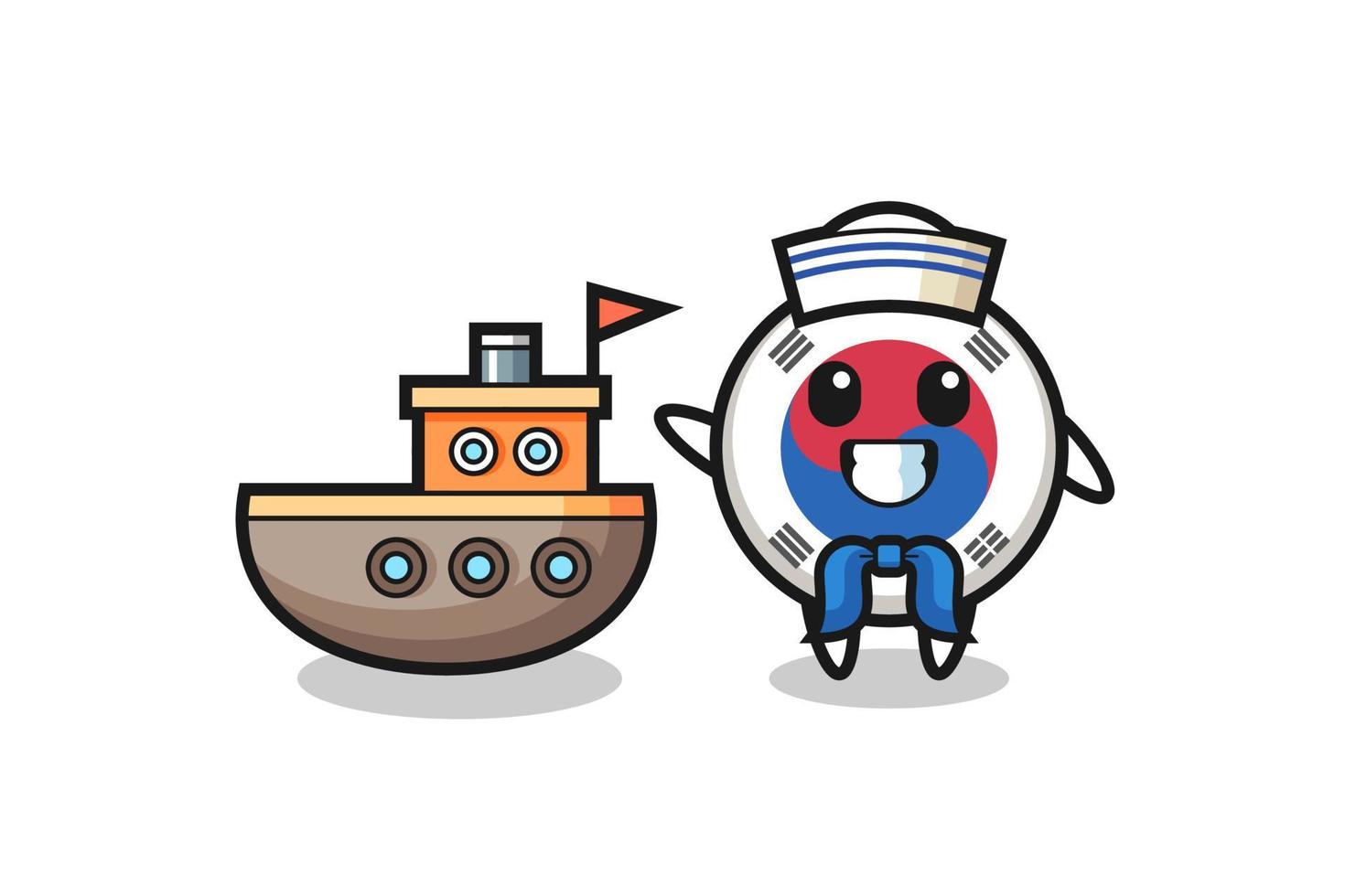 mascotte de personnage du drapeau de la corée du sud en tant que marin vecteur