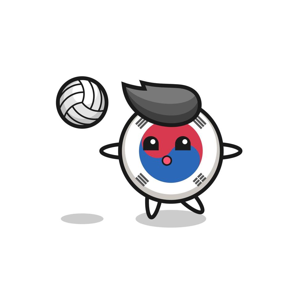 dessin animé de caractère du drapeau de la corée du sud joue au volley-ball vecteur
