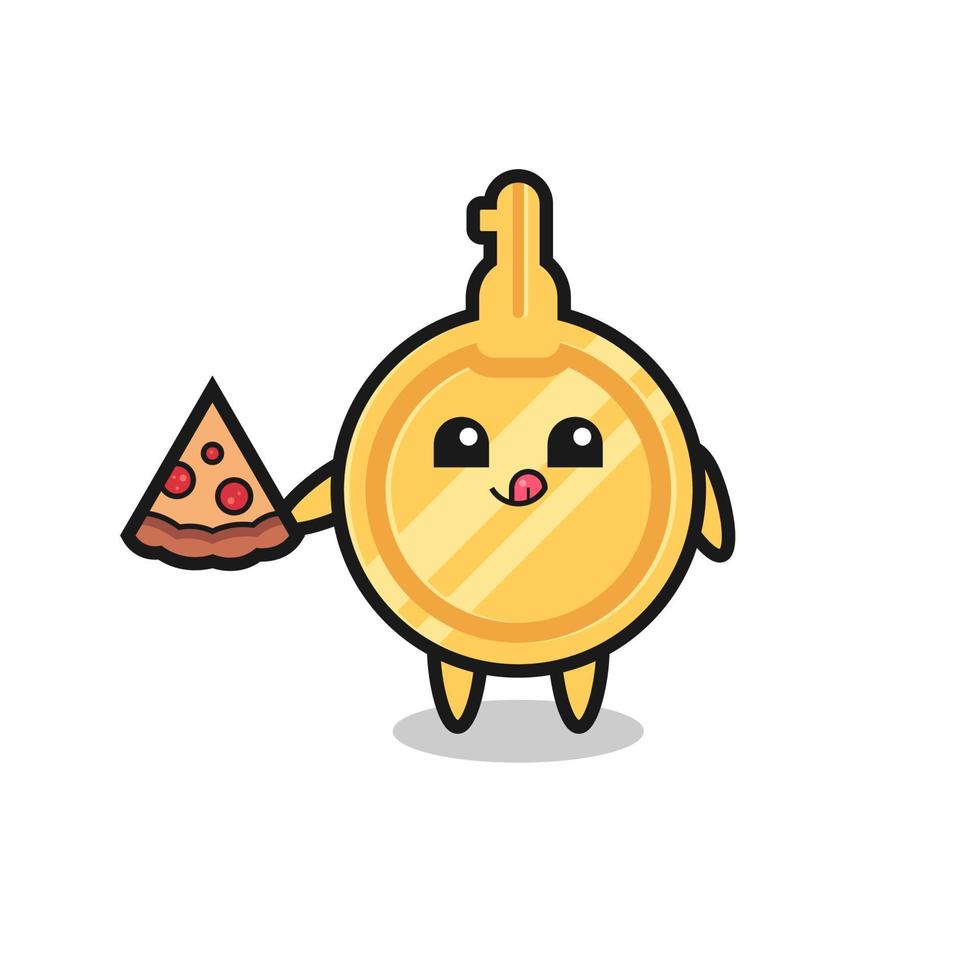 dessin animé clé mignon mangeant de la pizza vecteur