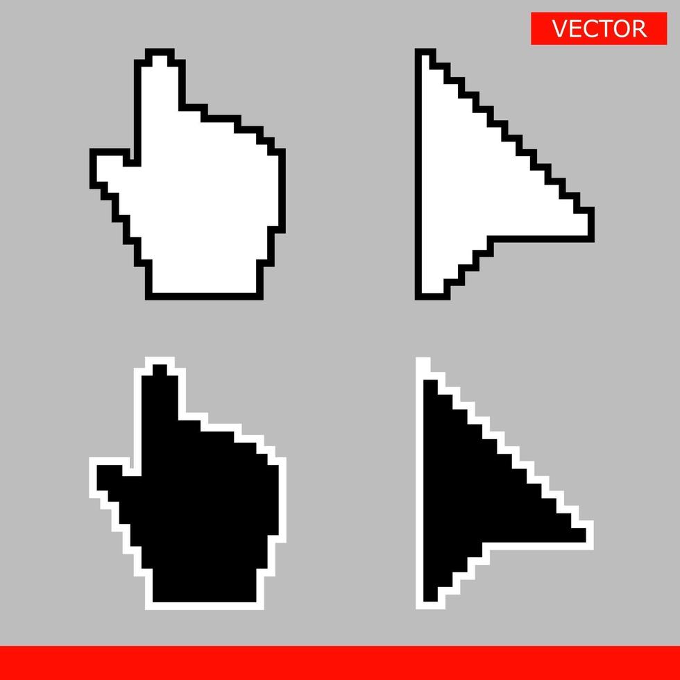 curseurs de main de souris pixel et pixel flèche noir et blanc vecteur