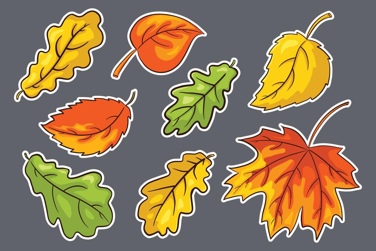 ensemble d'autocollants de feuilles d'automne dessinés à la main vecteur