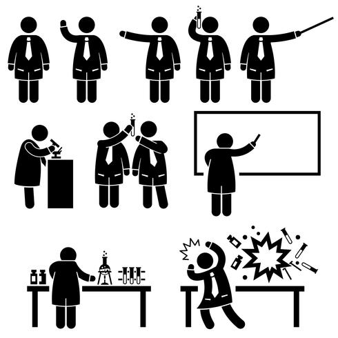 Scientifique Professeur Science Lab Pictograms. vecteur