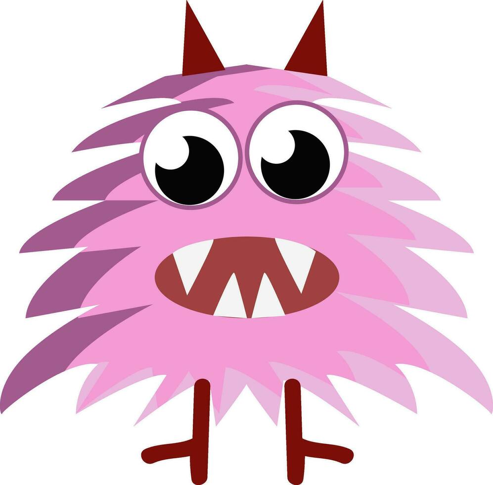 dessin animé de une effrayant rose velu créature avec canin les dents vecteur Couleur dessin ou illustration
