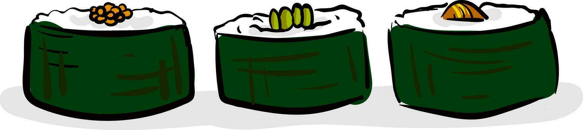 clipart de une ensemble de Trois de couleur verte Sushi vecteur ou Couleur illustration