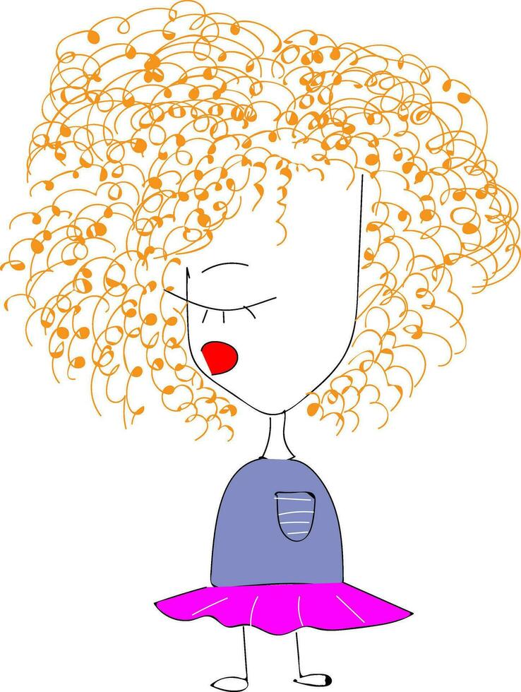 une enfant avec frisé Orange cheveux regards mignonne vecteur ou Couleur illustration