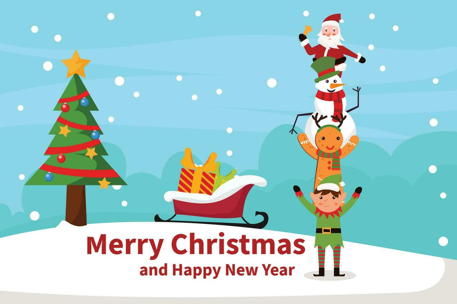 hiver Noël arbre avec Père Noël claus et équipe illustration conception élément pour invitation carte, faire la fête, Nouveau années, vecteur