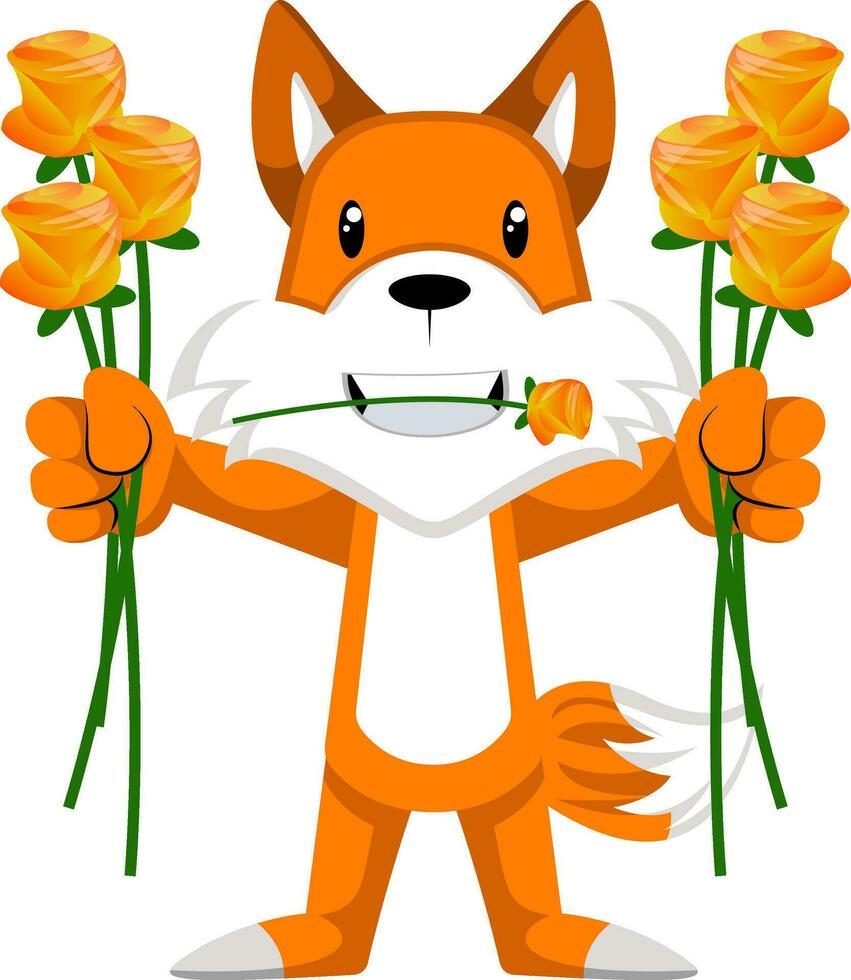 renard avec fleurs, illustration, vecteur sur fond blanc.