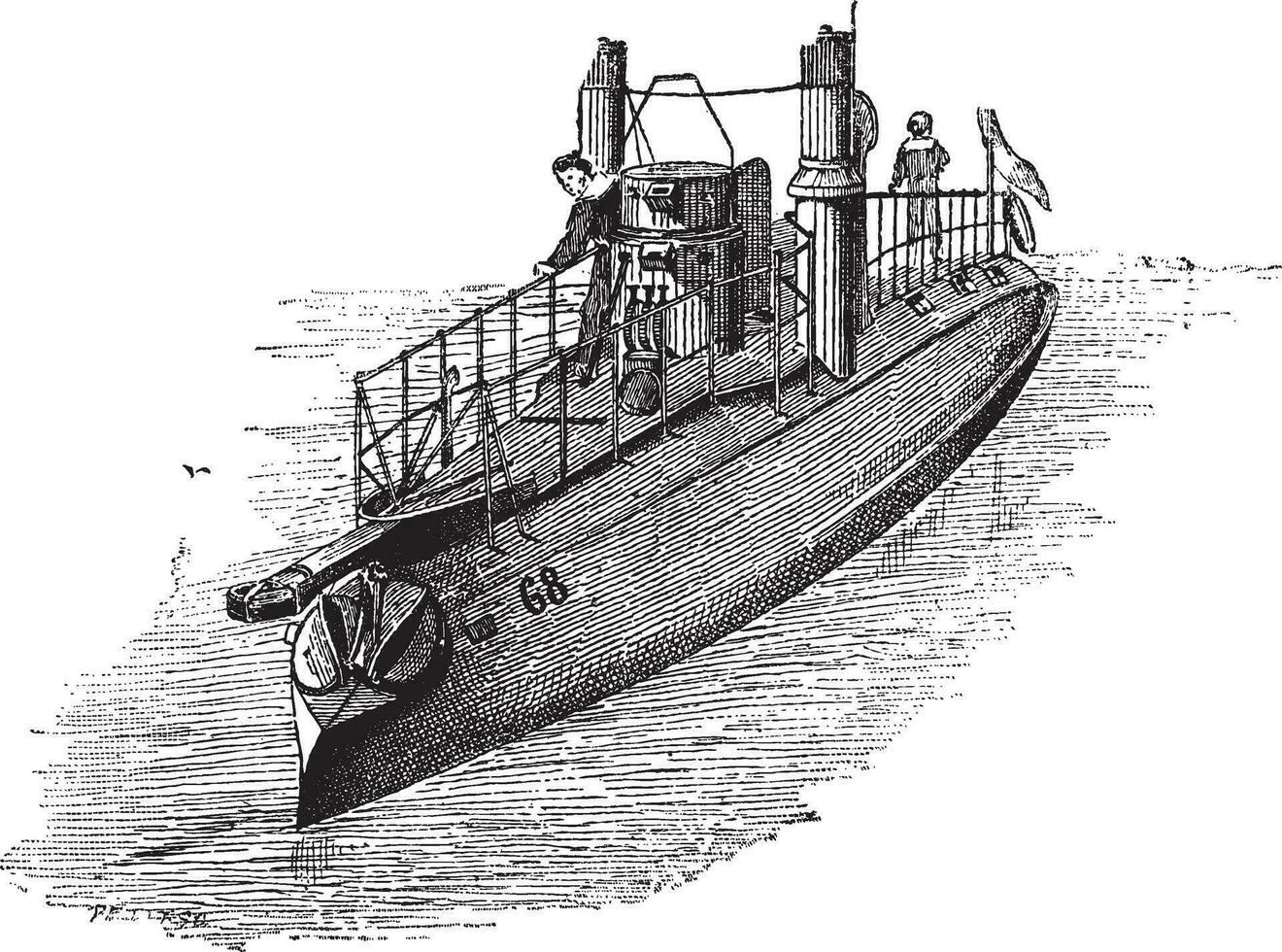 français torpille bateau, ancien gravure vecteur