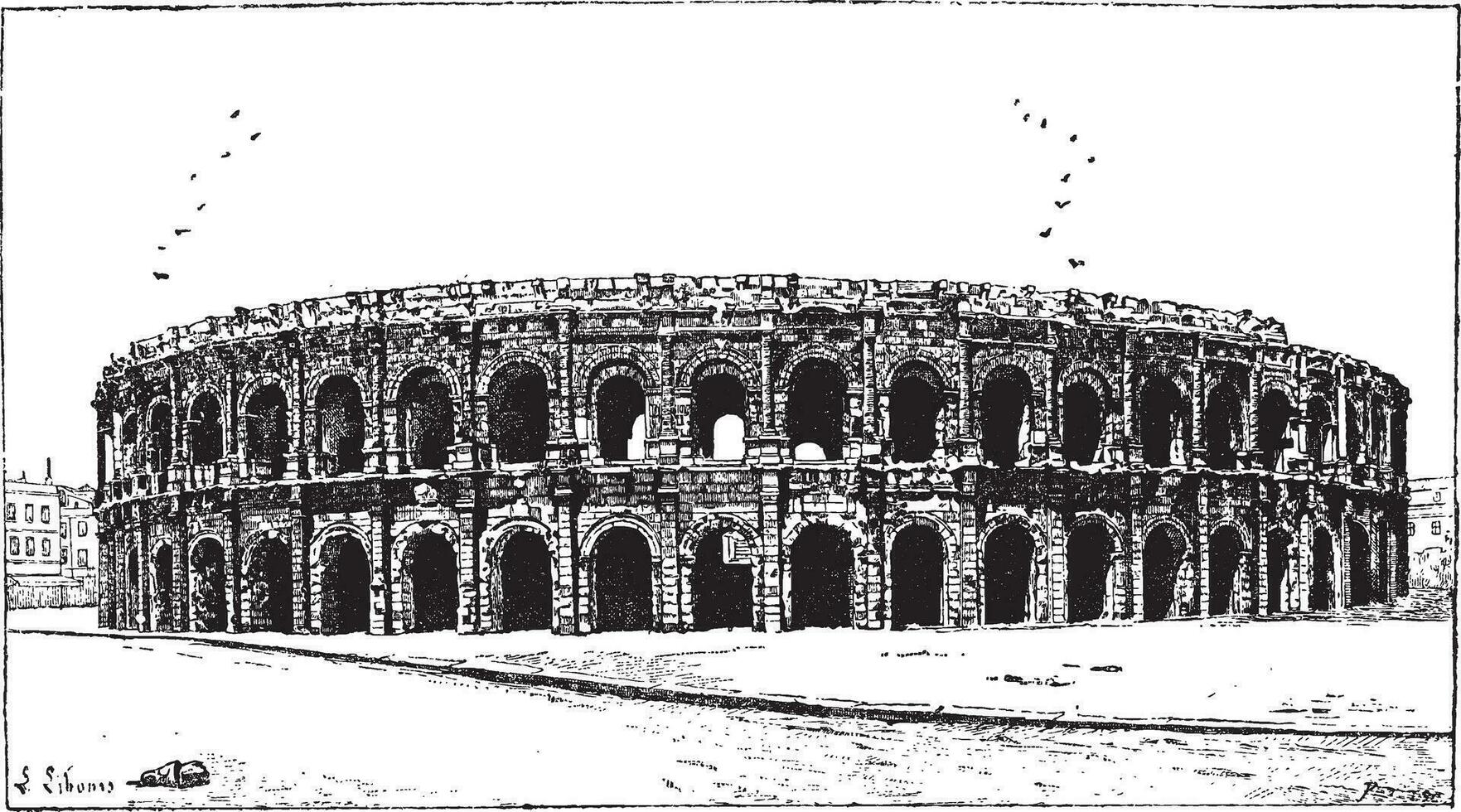 arène de Nîmes, dans Nîmes, languedoc-roussillon, France, ancien gravure vecteur