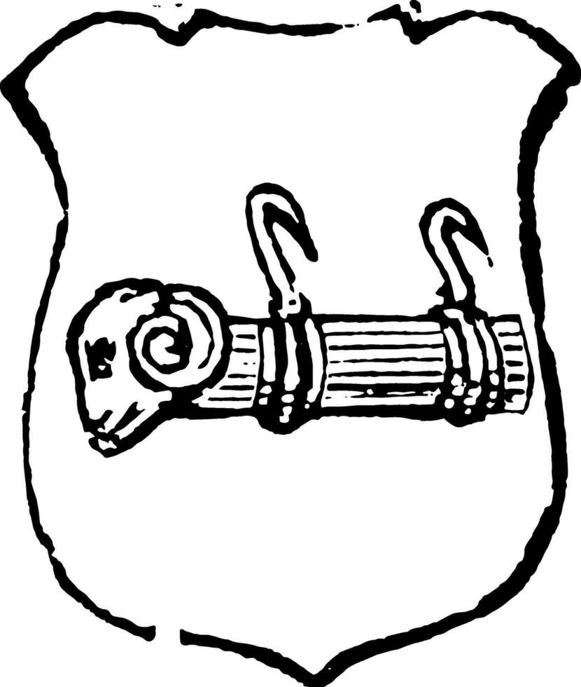 coups RAM est souvent supporté comme une charge dans une manteau de bras, ancien gravure. vecteur