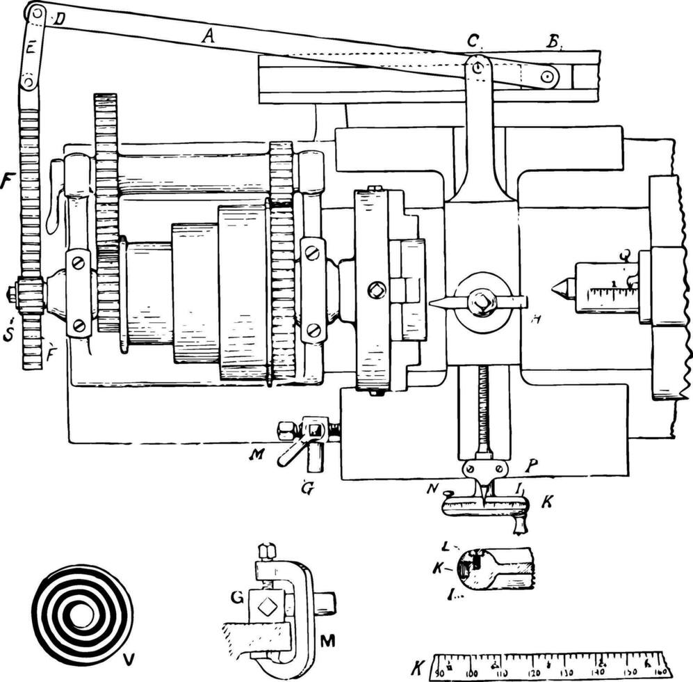 tournant volute ou plat spirale machine, ancien illustration. vecteur
