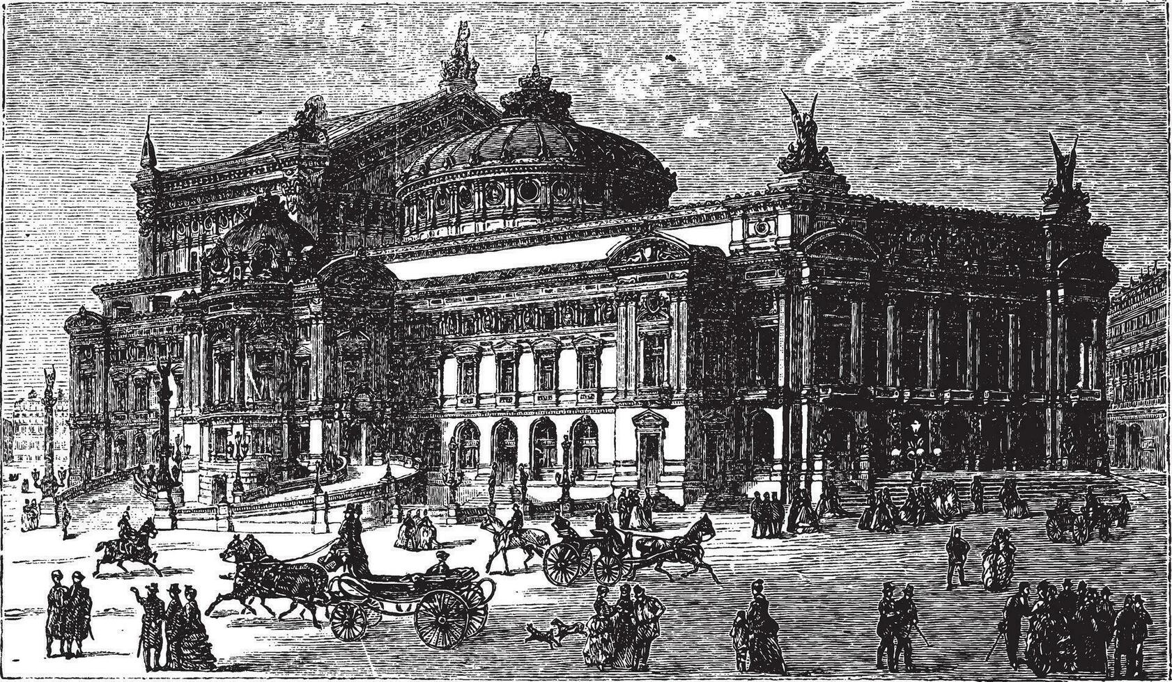 le Nouveau opéra dans Paris, France, en retard années 1800, ancien gravure vecteur