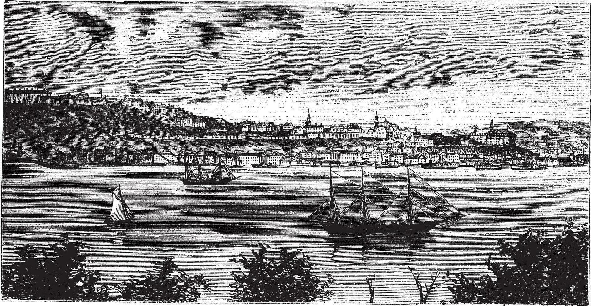 Québec, pour prise le pointe Lévi, ancien gravure. vecteur