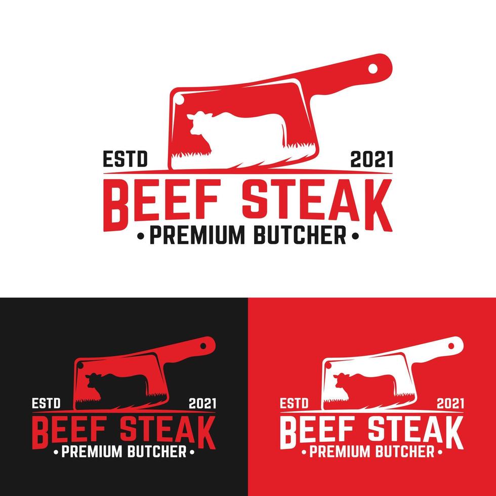 couteau à viande avec un symbole de modèle de conception de logo vintage vache vecteur
