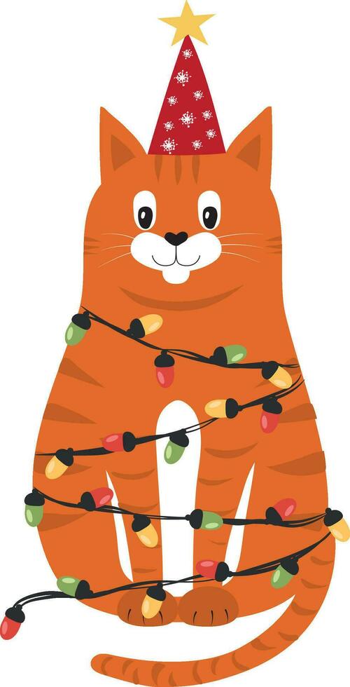 chat avec une guirlande. Noël. de fête ambiance. vecteur. vecteur