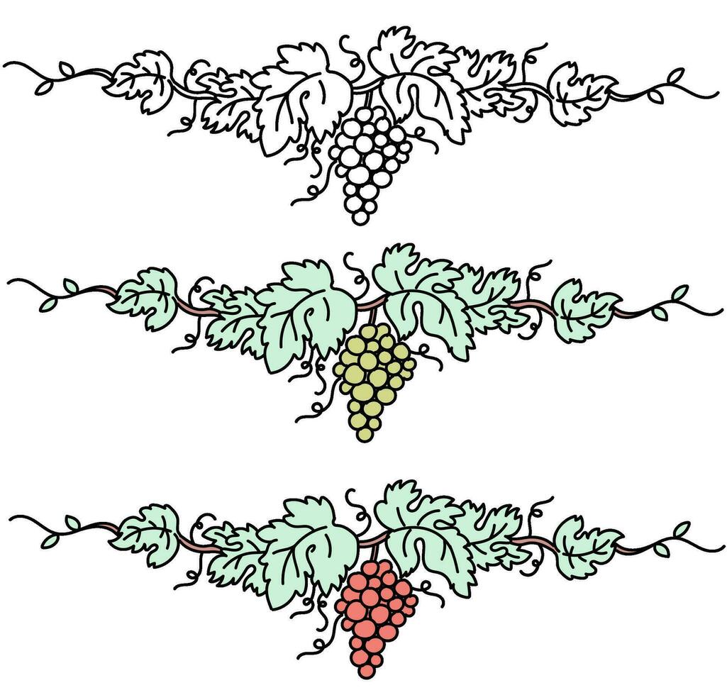 grain de raisin vigne ensemble. ancien encre main tiré du vin décorations frontière, floral les raisins baie Cadre. vecteur illustration