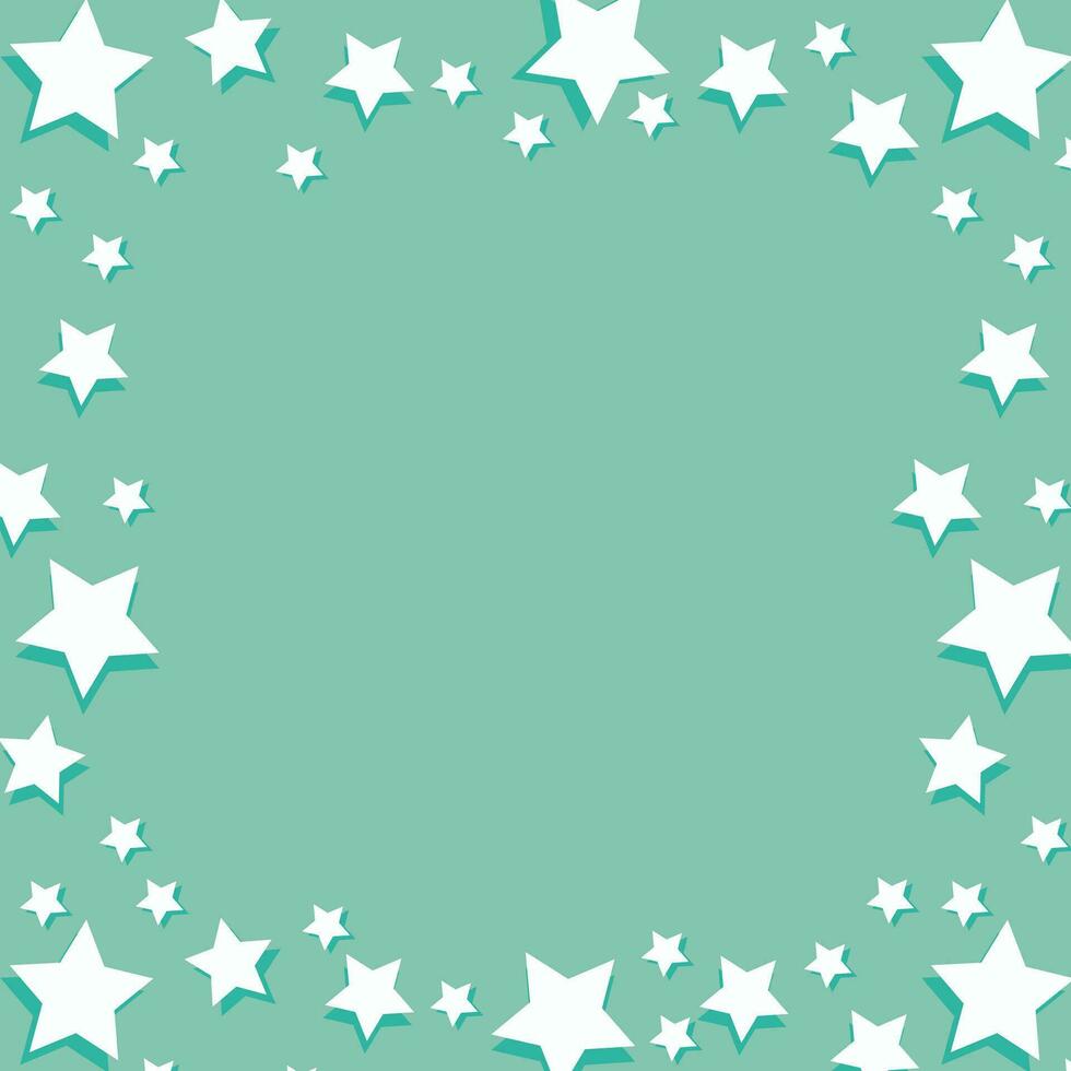 vecteur carré de fête vert pastel Contexte avec une Cadre de blanc volumétrique étoiles et endroit pour texte pour la toile conception, social médias des postes