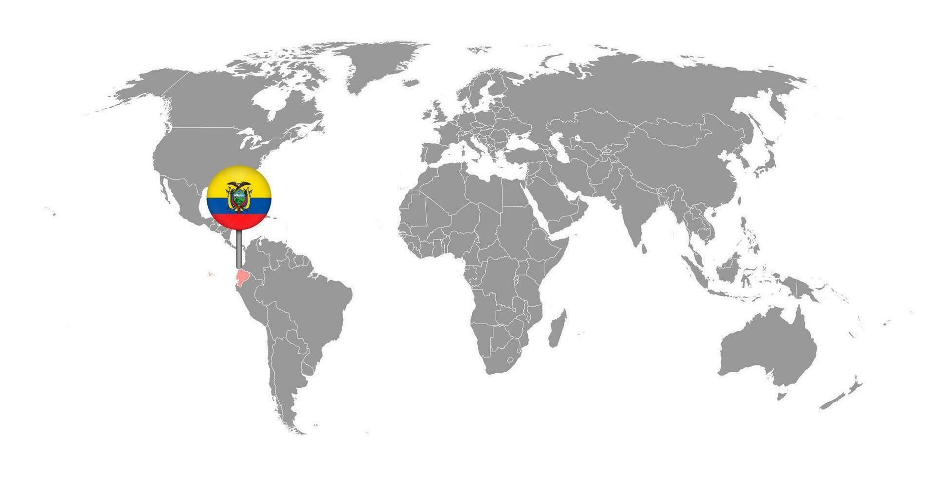 épinglez la carte avec le drapeau de l'équateur sur la carte du monde. illustration vectorielle. vecteur